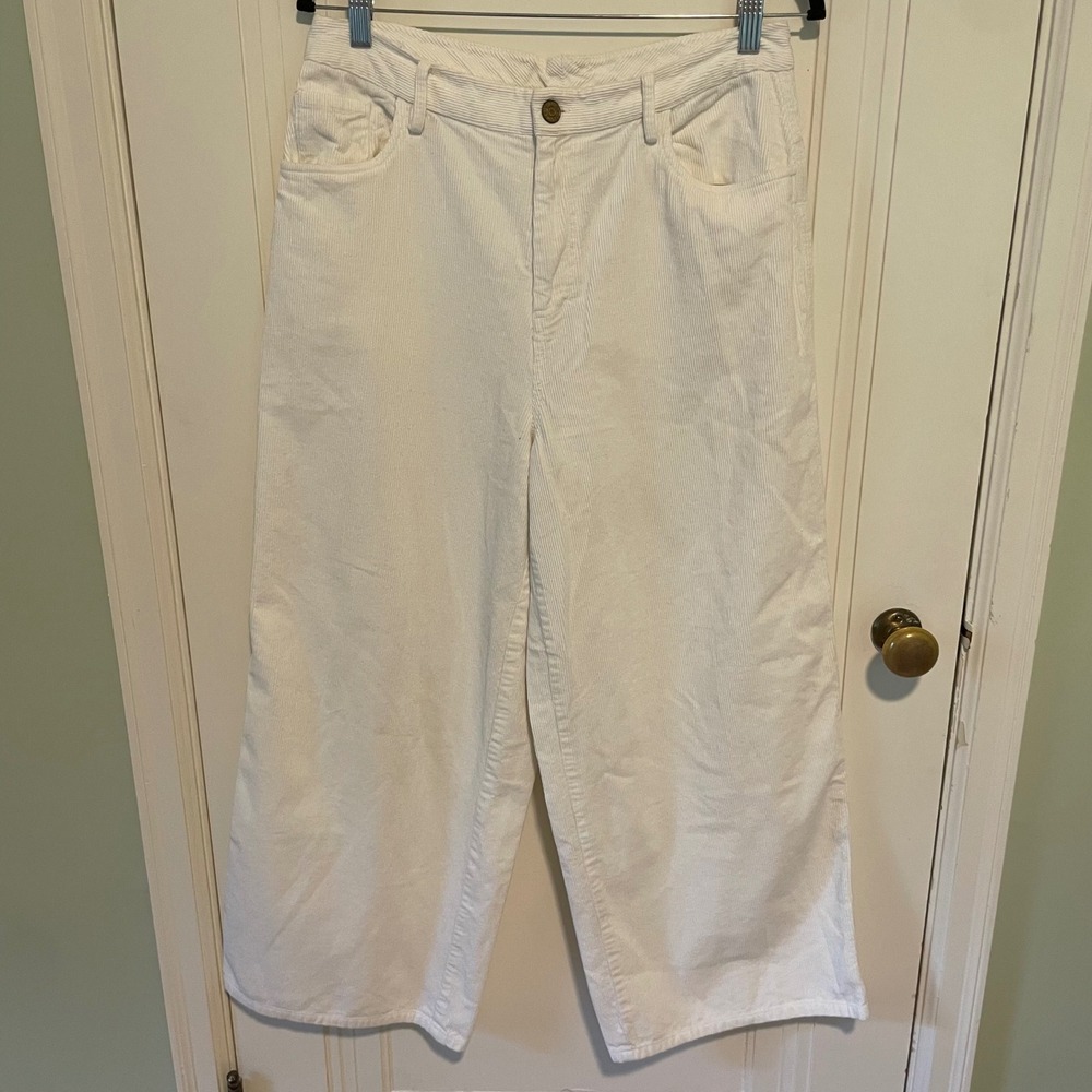 Essentiel Antwerp White Corduroy Wide Leg Pants Trousers 12 US/42 EU